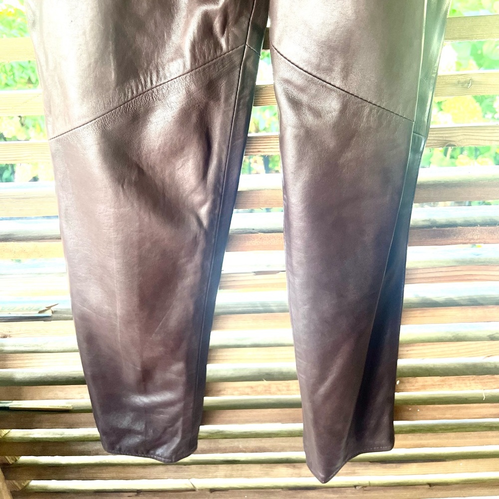 VAKKO Lambskin $390 Leggings Slacks Skinny Pants Trousers Leather Straight Leg - Picture 8 of 10